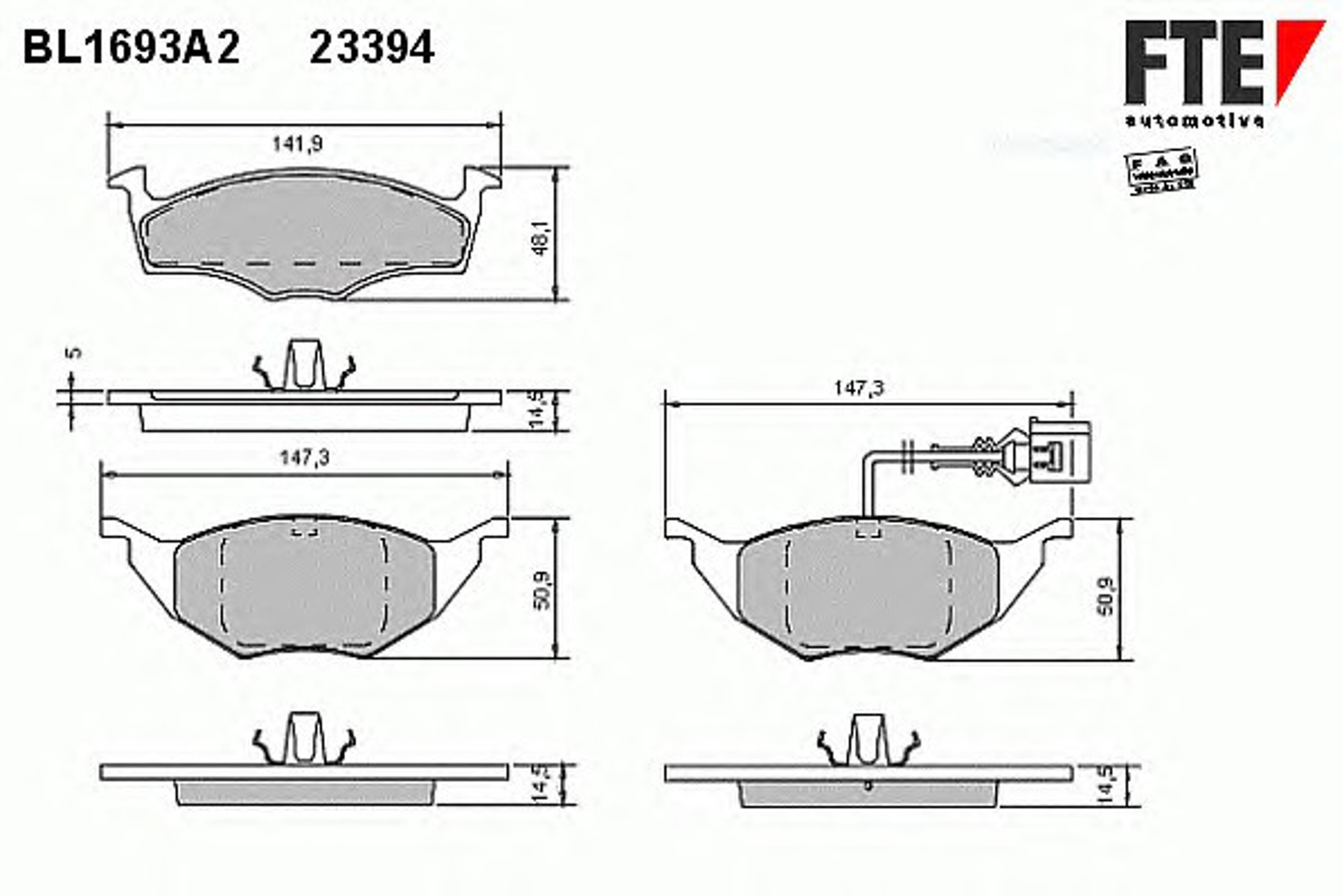 Колодки тормозные дисковые FTE BL1693A2