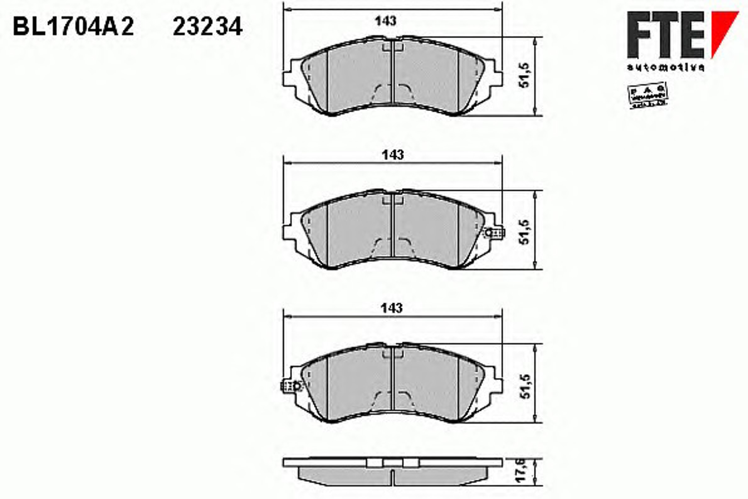 Комплект тормозных колодок дисковый тормоз FTE BL1704A2