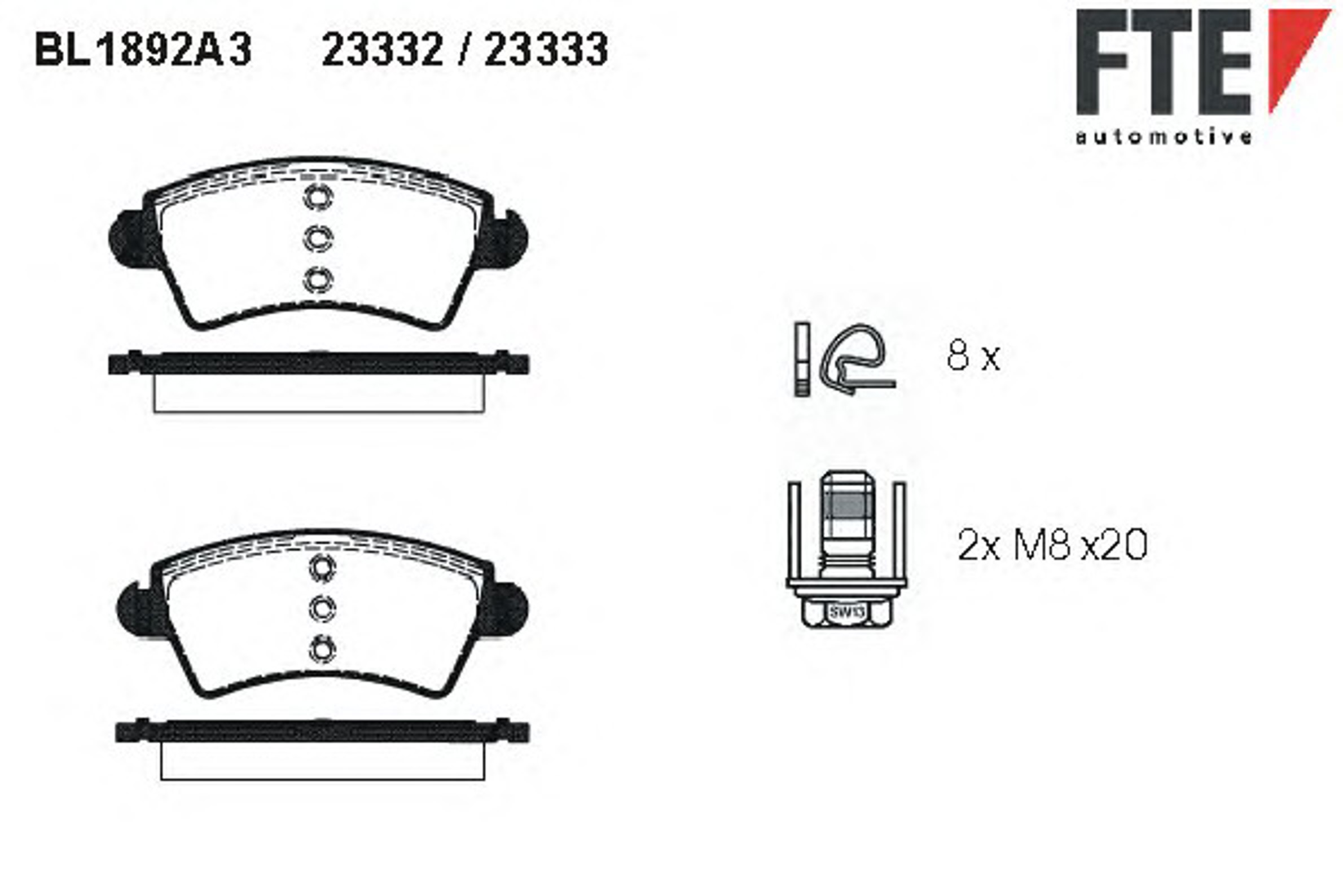 Комплект тормозных колодок дисковый тормоз FTE BL1892A3