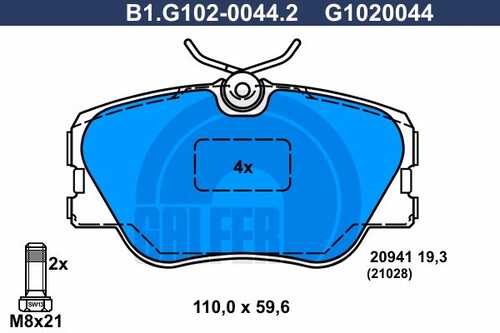 Колодки тормозные дисковые /комплект 4 шт GALFER B1-G102-0044-2