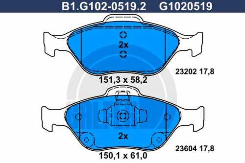 Колодки тормозные GALFER B1-G102-0519-2