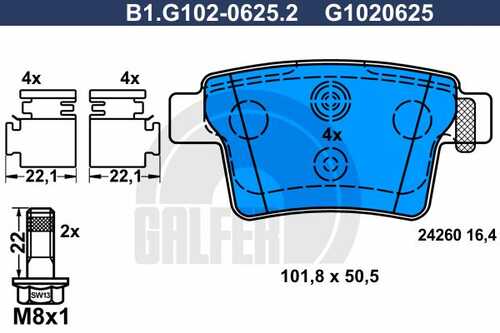 Колодки тормозные GALFER B1-G102-0625-2