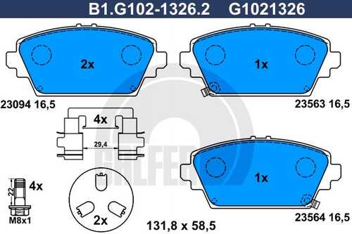 Колодки тормозные дисковые /комплект 4 шт GALFER B1-G102-1326-2