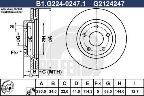Диск торм. пер.вент.280x24 5 отв GALFER B1-G224-0247-1