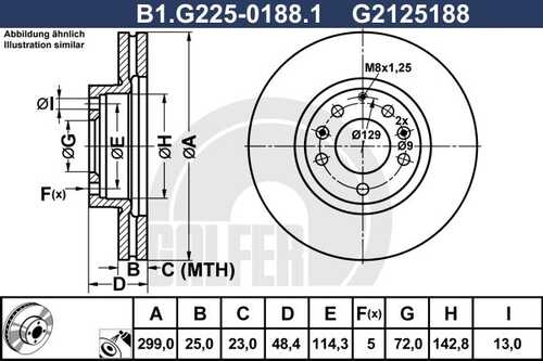 Диск торм. пер.вент.299x25 5 отв GALFER B1-G225-0188-1