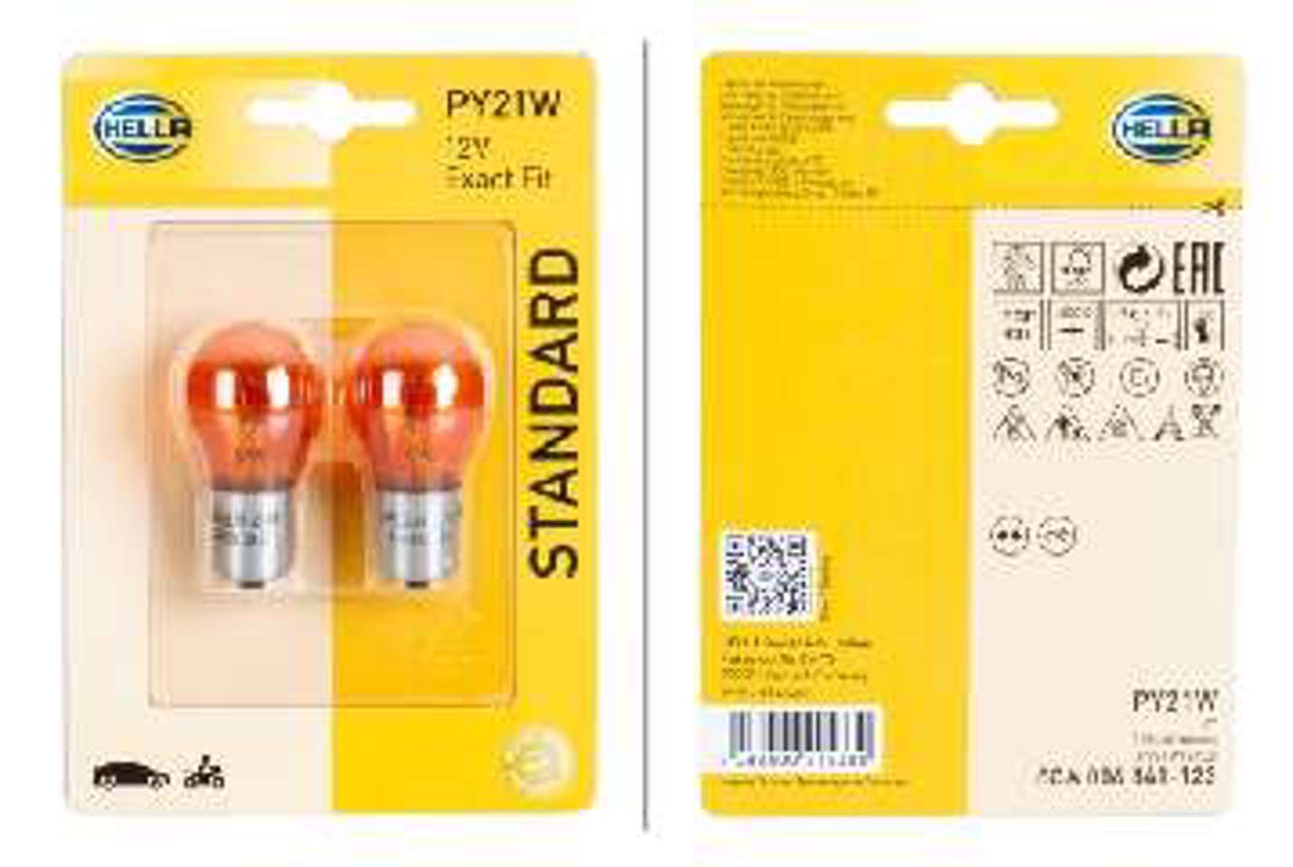 Лампа накаливания py21w 12v (блистер 2шт) HELLA/BEHR/PAGID 8GA006841-123