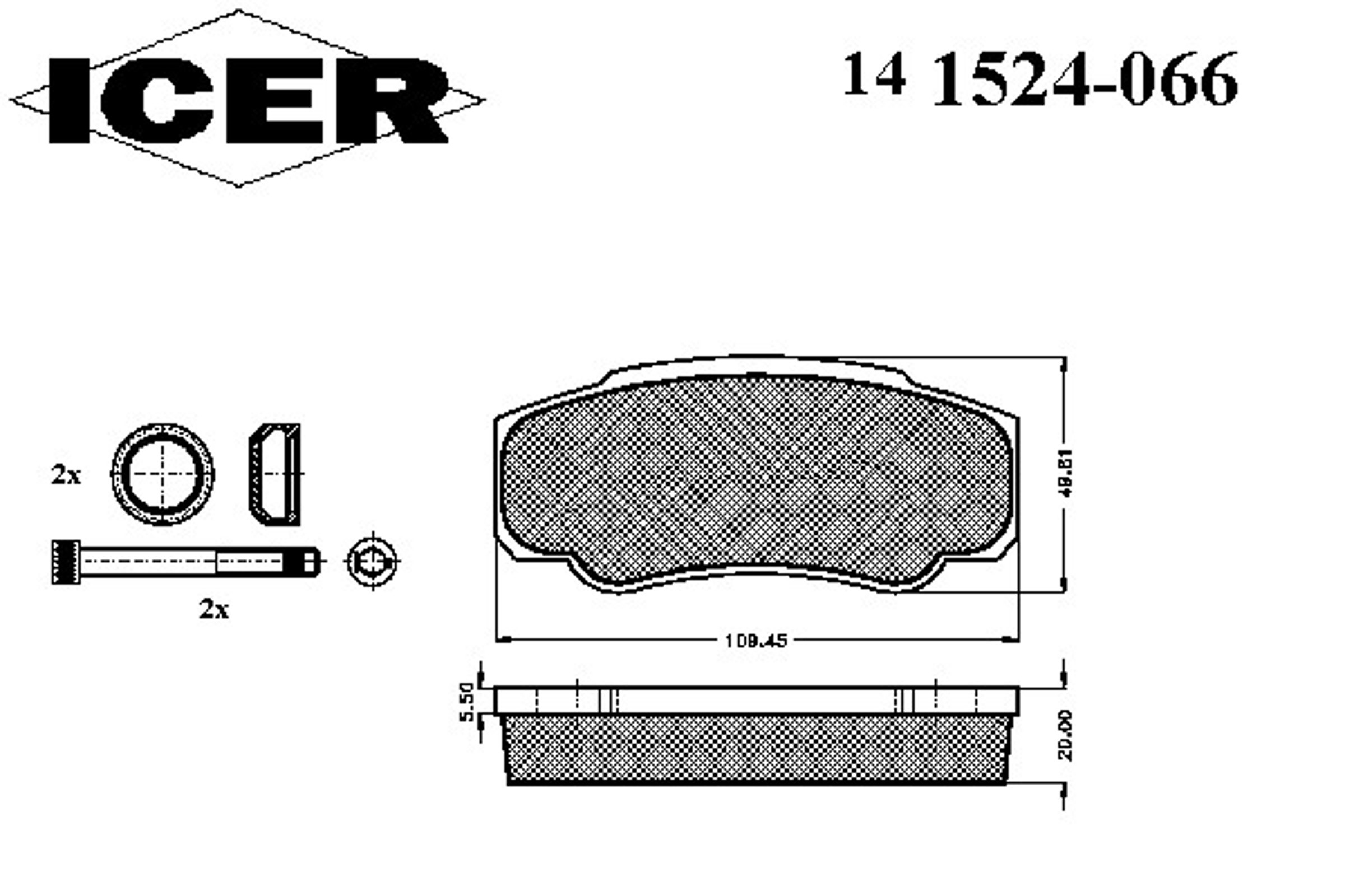 Комплект тормозных колодок дисковый тормоз ICER 141524-066