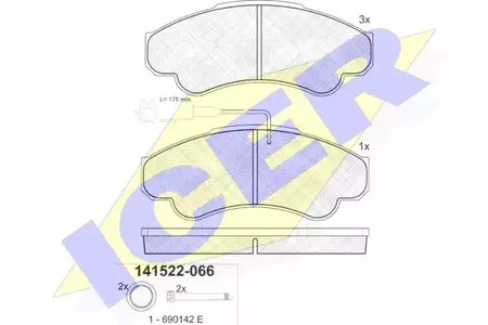 Комплект тормозных колодок дискового тормоза ICER 141522