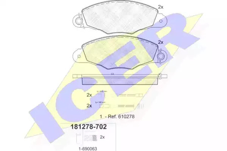 Комплект тормозных колодок дискового тормоза ICER 181278-702