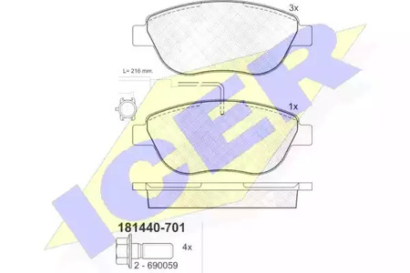 Комплект тормозных колодок дискового тормоза ICER 181440-701