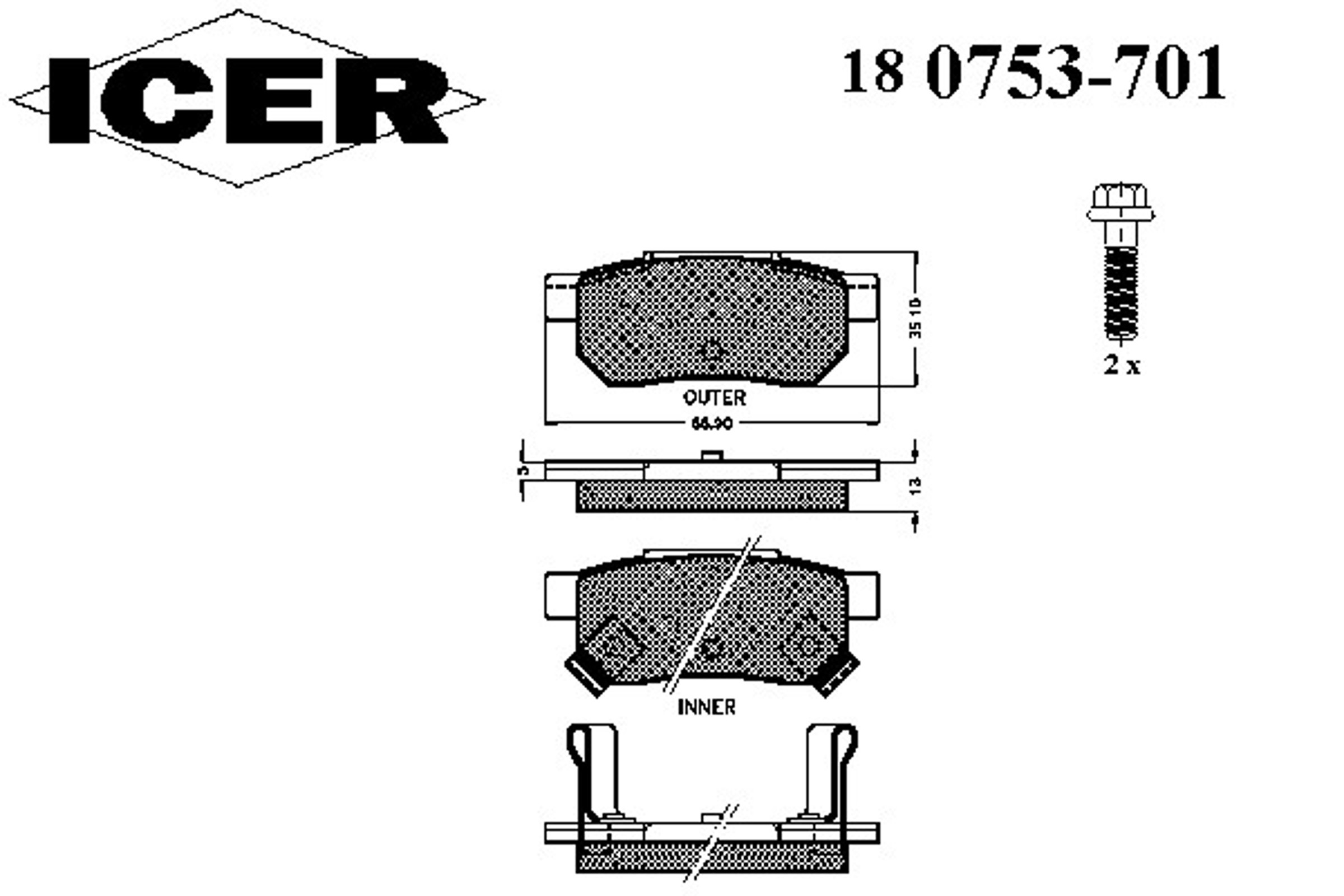 Колодки тормозные ICER 180753-701