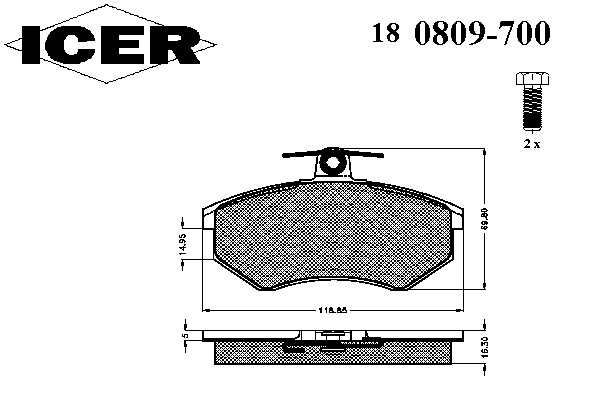 Комплект тормозных колодок дискового тормоза ICER 180809-700