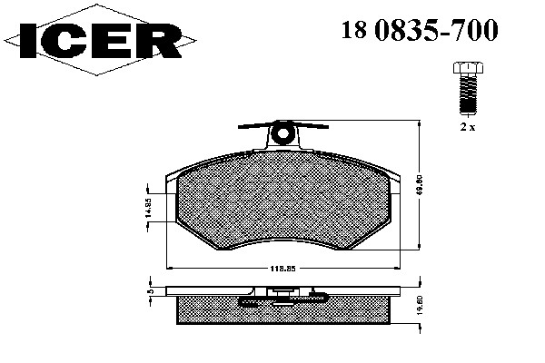 Комплект тормозных колодок дискового тормоза ICER 180835-700