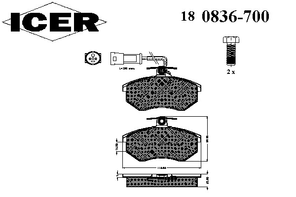 Комплект тормозных колодок дискового тормоза ICER 180836-700