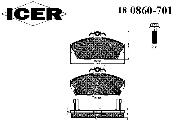 Комплект тормозных колодок дискового тормоза ICER 180860-701