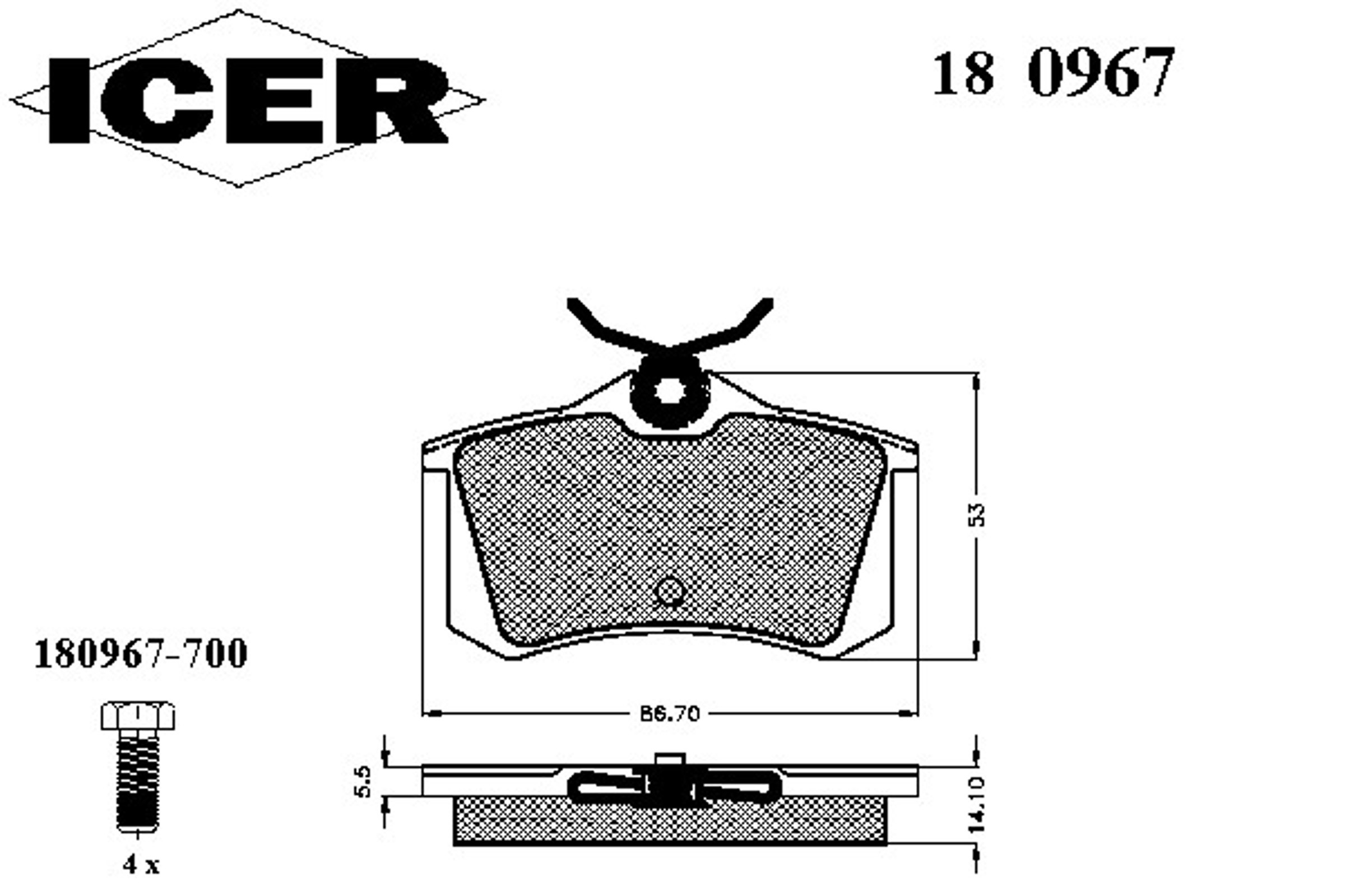 Колодки тормозные дисковые ICER 180967