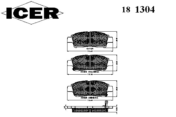 Комплект тормозных колодок дискового тормоза ICER 181304