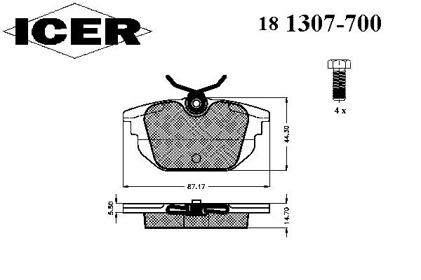 Комплект тормозных колодок дискового тормоза ICER 181307-700