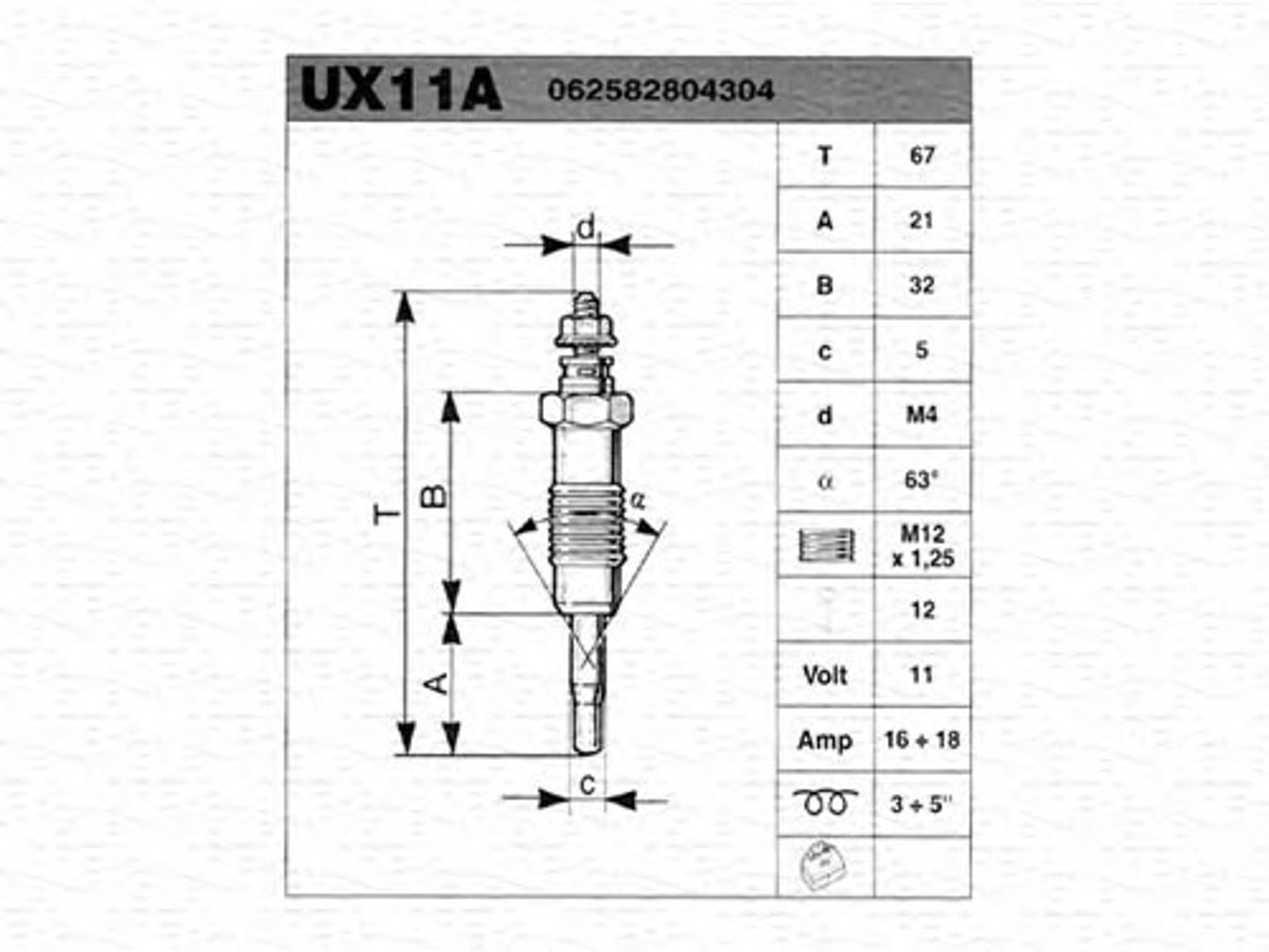 Свеча накаливания MAGNETI MARELLI 062582804304