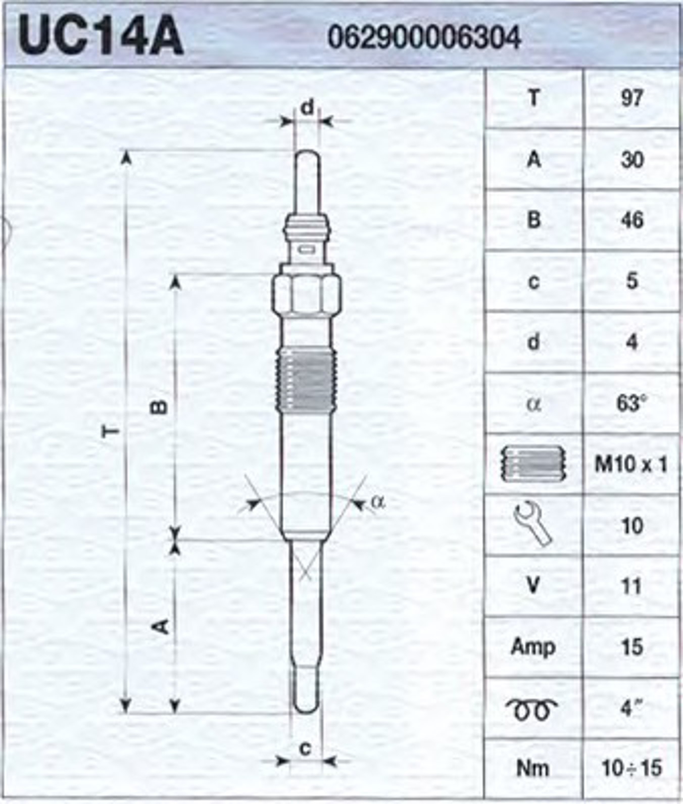 Свеча накаливания MAGNETI MARELLI 062900006304