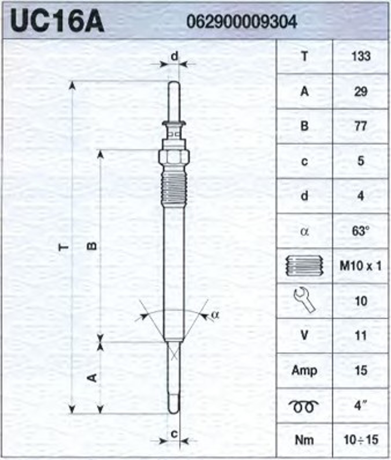 Свеча накаливания MAGNETI MARELLI 062900009304