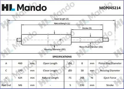 Mop045214 амортизатор зад. двери MANDO MOP045214
