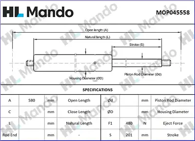 Mop045558 амортизатор зад. двери MANDO MOP045558
