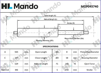 Mop045740 амортизатор багажника MANDO MOP045740