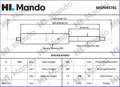 Mop045781 амортизатор капота левый MANDO MOP045781