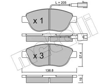 Комплект тормозных колодок дискового тормоза METELLI 22-0322-0