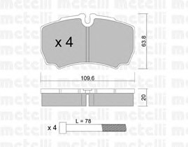 Комплект тормозных колодок дискового тормоза METELLI 22-0604-0