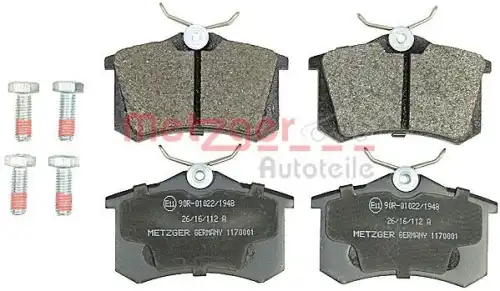 Комплект тормозных колодок дисковый тормоз METZGER 1170001