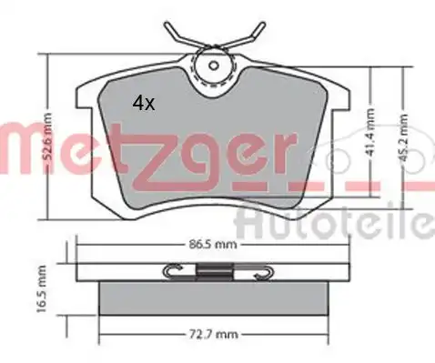 Комплект тормозных колодок дисковый тормоз METZGER 1170039