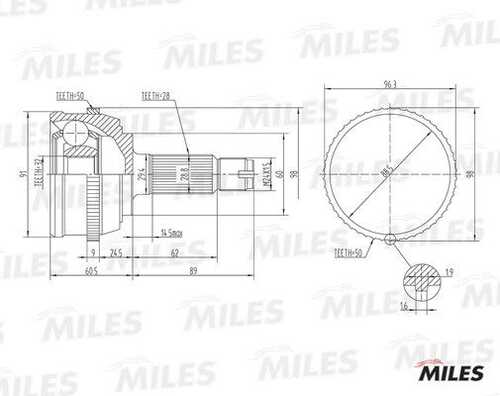 Шрус honda accord v/rover 600 1.8-2.3 93-99 наруж MILES GA20133