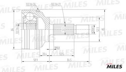 Ga20387 шрус renault clio ii/kangoo/nissan 1.2-1.9dti 97-09 нар. +abs (10702070/041018/0148658/1 ) MILES GA20387