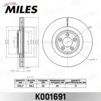 Диск тормозной подходит для jaguar fx 08-/xj 10-/xk 06- передний вент.d355мм. (trw df6146s) k001691 MILES K001691