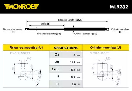 Газовая пружина крышка багажник monroe maxlift