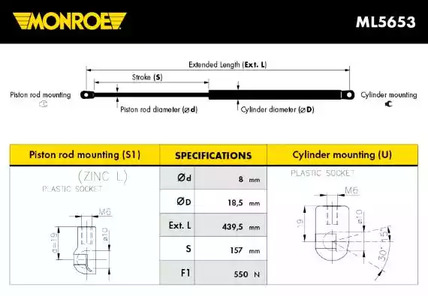 Газовая пружина крышка багажник monroe maxlift