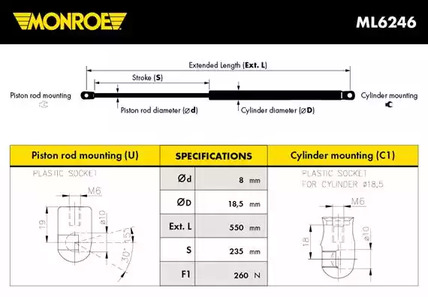 Газовая пружина крышки багажник MONROE ML6246