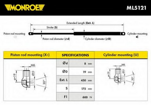 Амортизатор крышки багажника левый/правый. MONROE ML5121