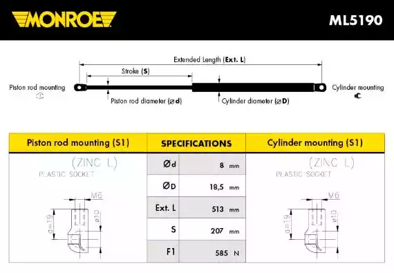 Газовая пружина крышка багажник monroe maxlift