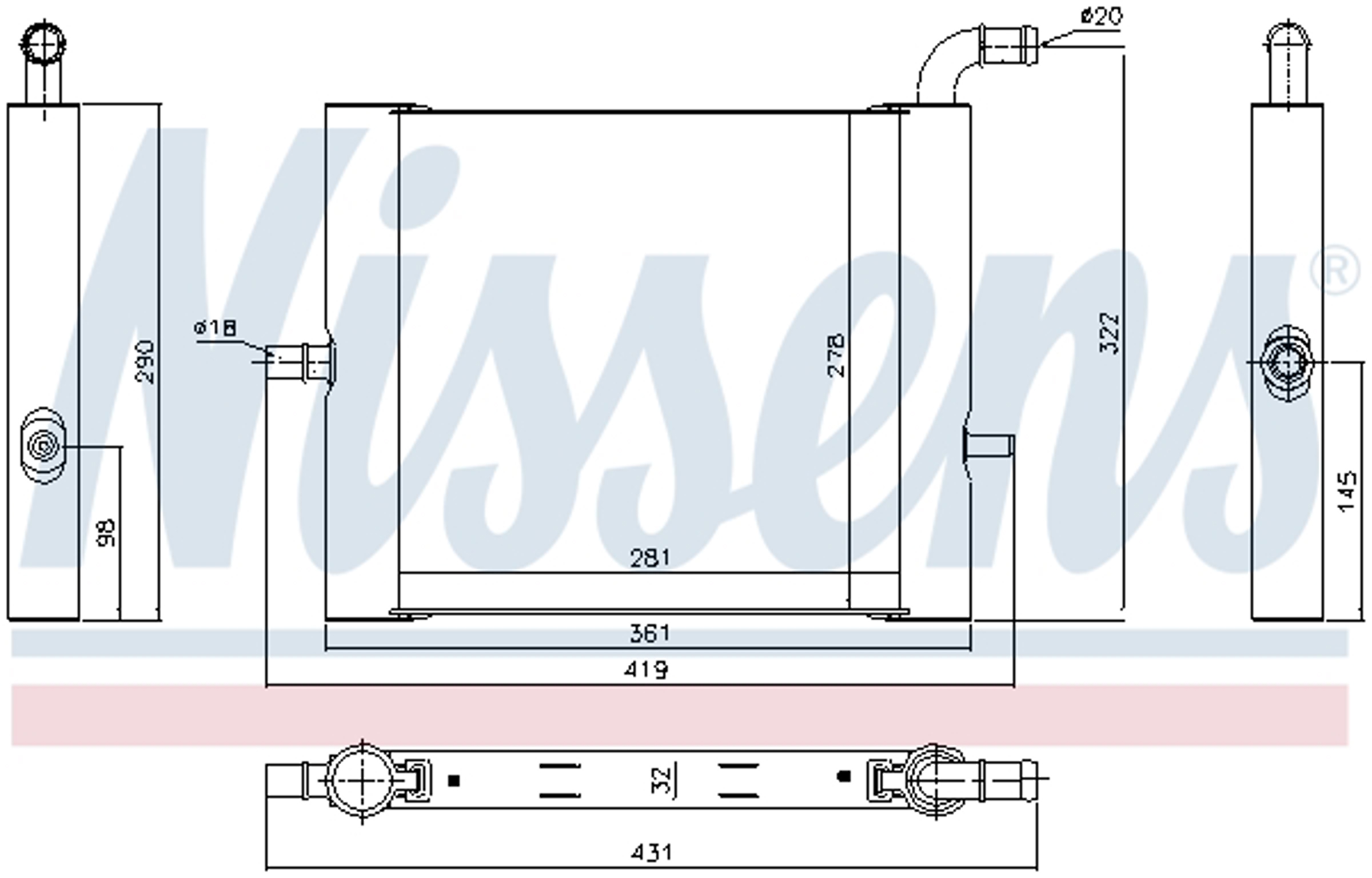 Радиатор двигателя дополнительный land rover range rover iv 3.0/5.0 12- NISSENS 64338