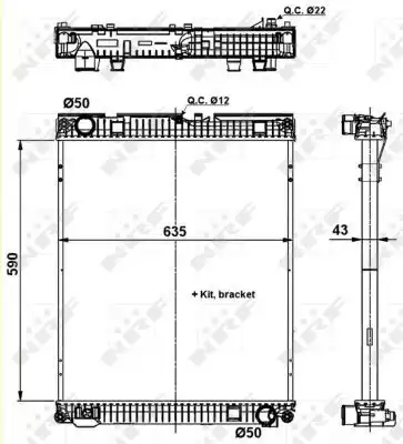 Nrf 509873 радиатор системы охлаждения без рамки пластик/алюминий 590x635x43 NRF 509873