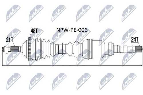 Полуось peugeot 206 1.9d dw8 98- правая NTY NPW-PE-006