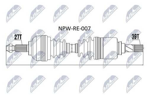 Полуось renault trafic 2.0dci 06-13 2.5dci 08- левая NTY NPW-RE-007