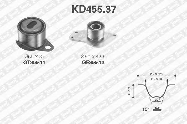 Комплект ремня грм SNR KD455.37
