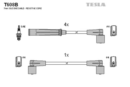 Комплект проводов зажигания TESLA T608B