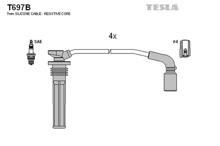 Комплект проводов зажигания TESLA T697B