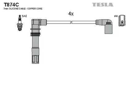 Комплект проводов зажигания TESLA T874C