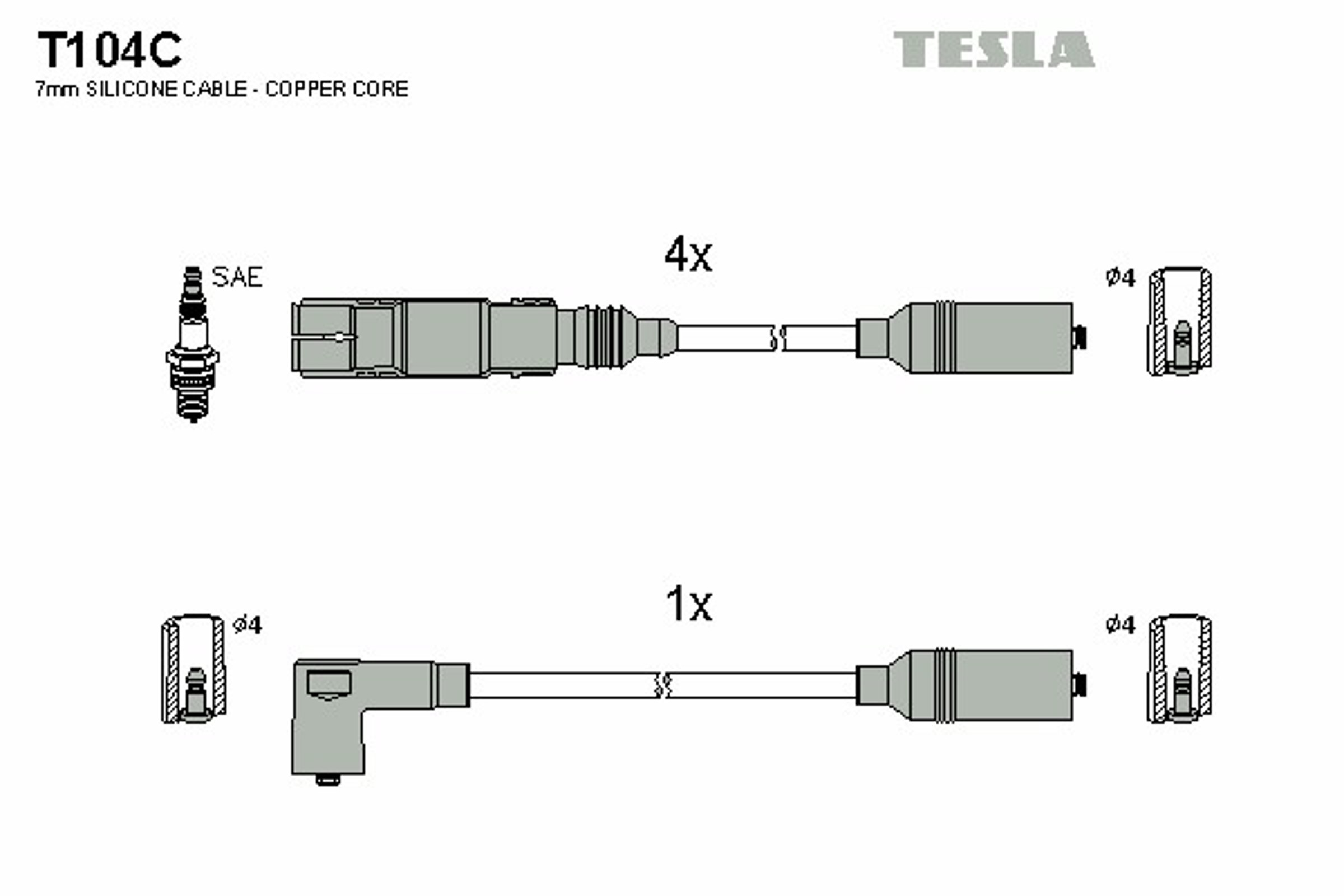 Комплект проводов зажигания TESLA T104C